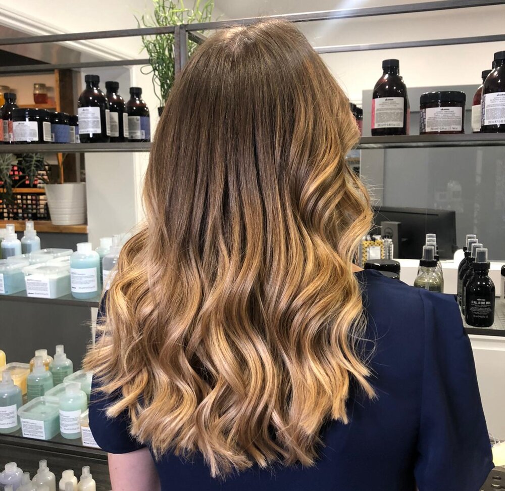 Customer with finished long balayaged hair