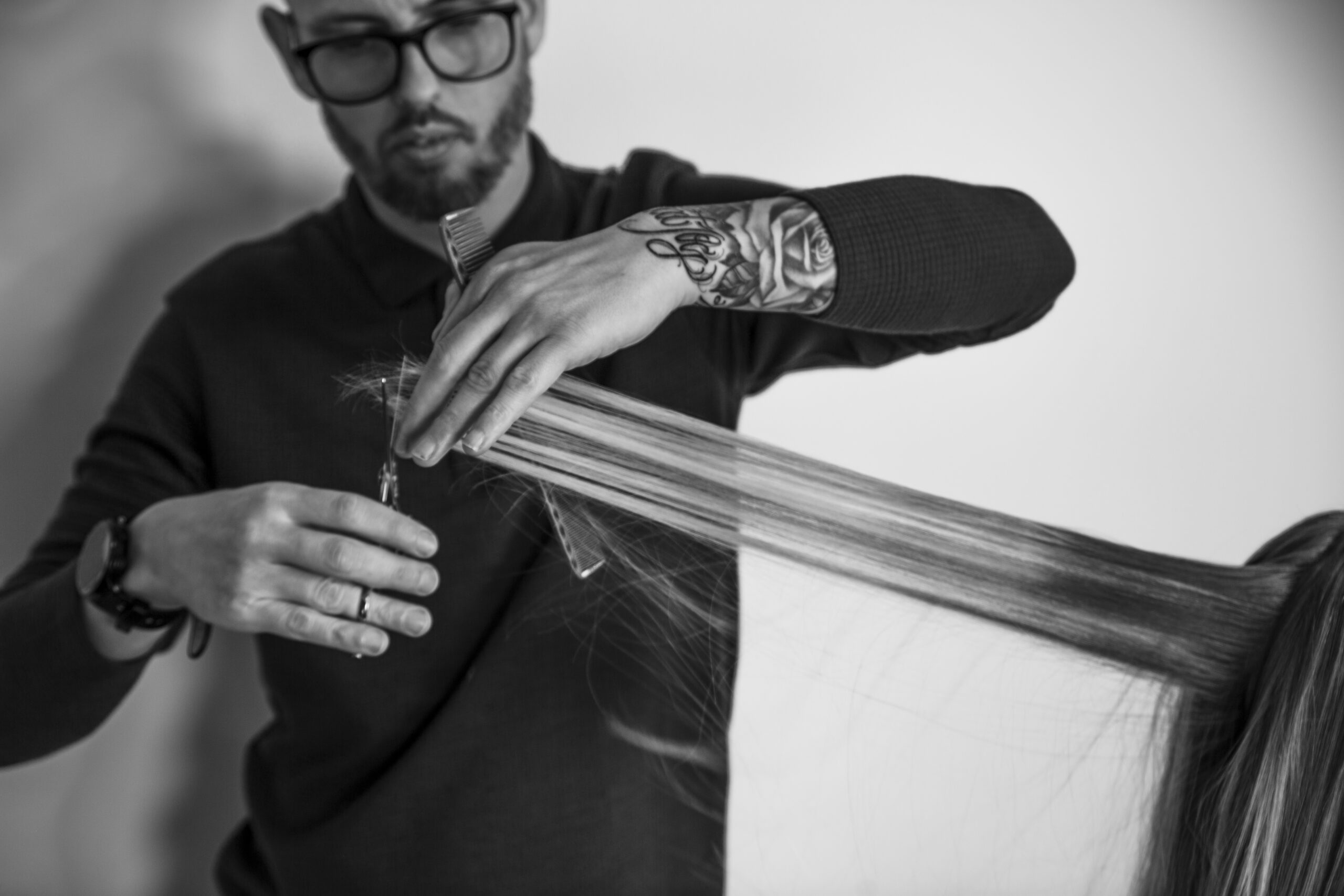 long hair being trimmed