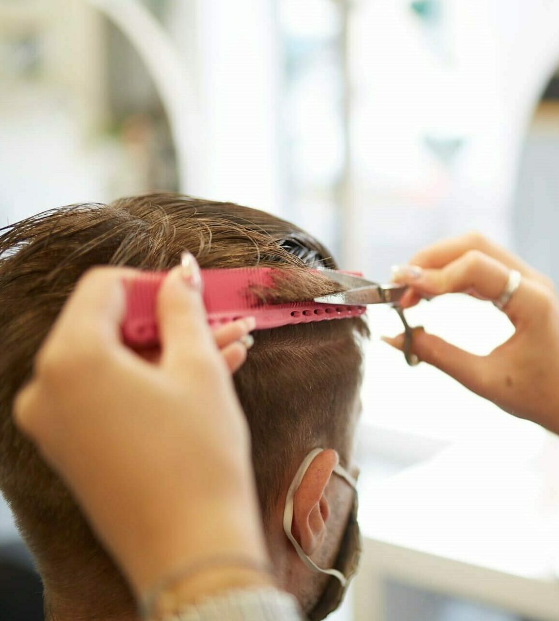 Male getting a haircut