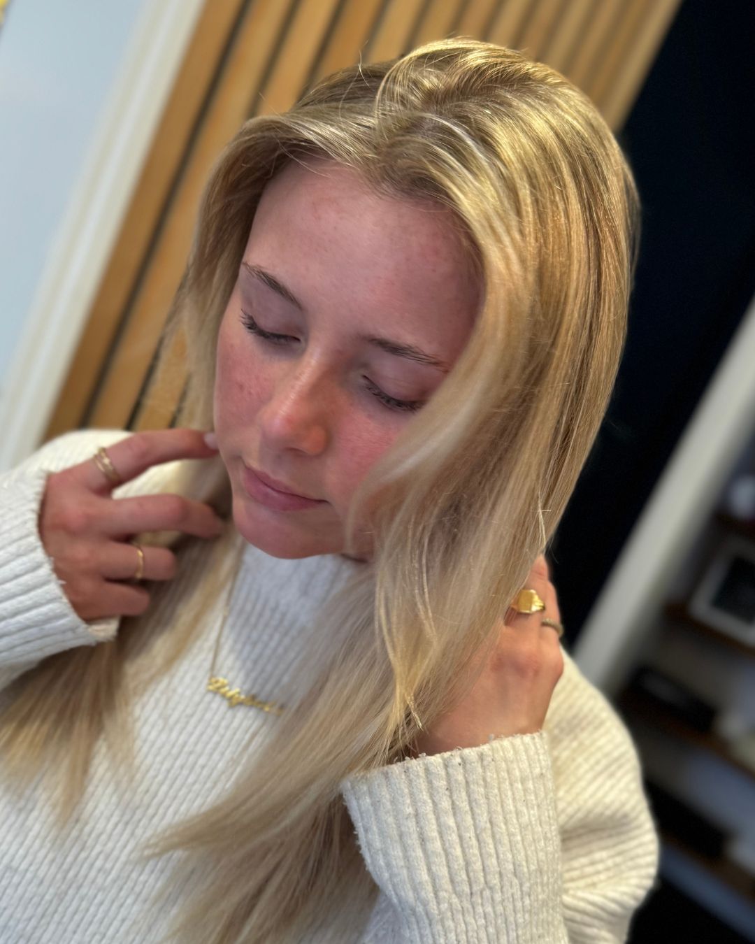 Long blonde highlight refresh NOCO Hair Bristol