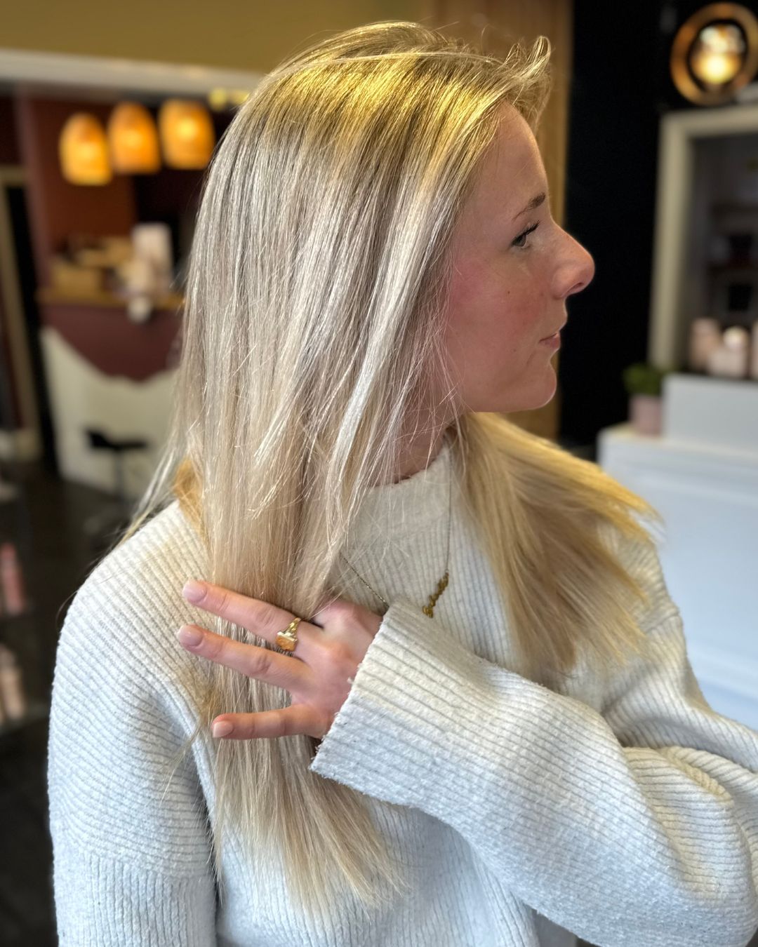 Long blonde highlights finished NOCO Hair Bristol