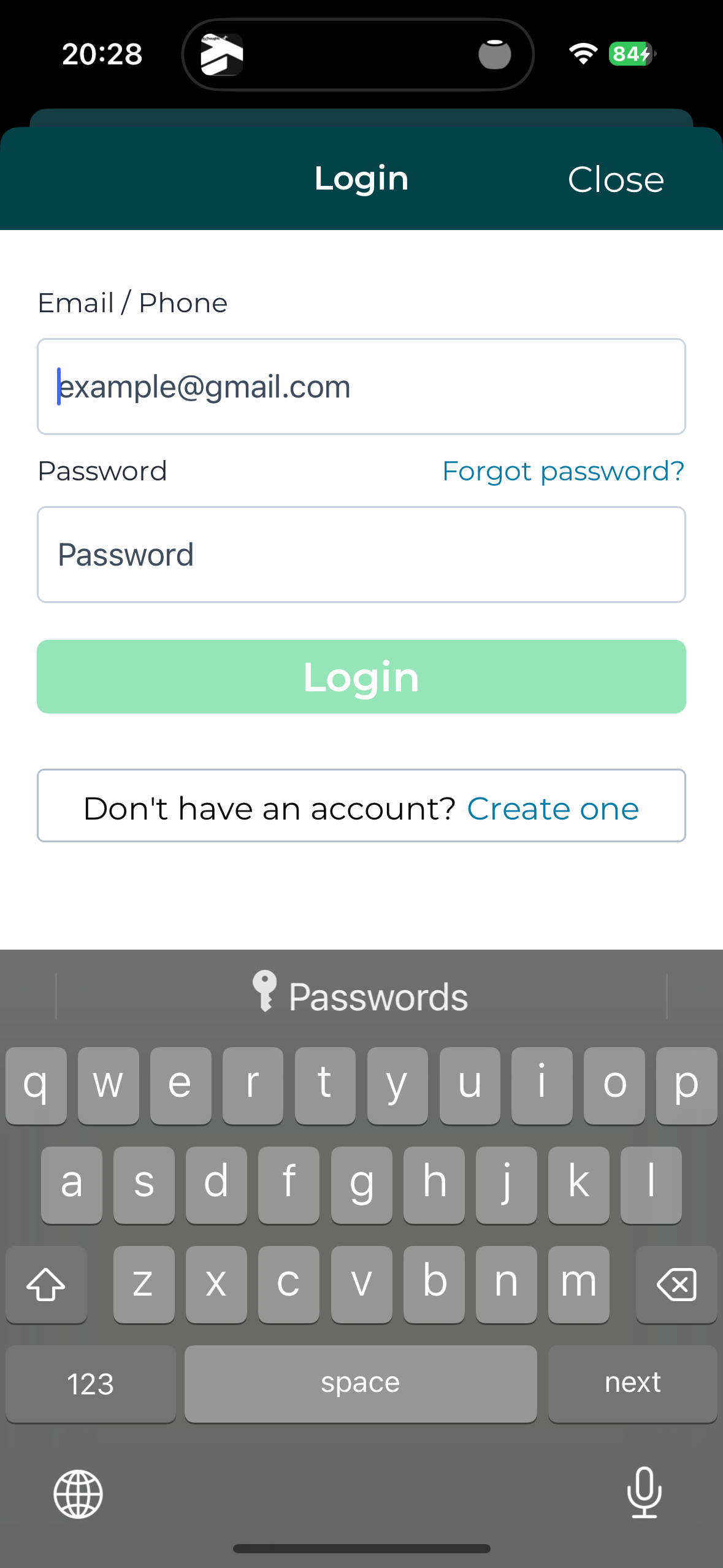 NOCO Go app login screen showing the Forgot password link for existing NOCO Hair clients