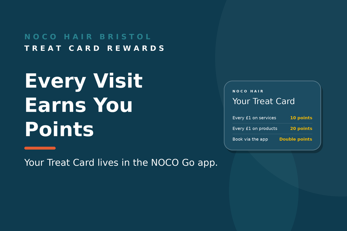 NOCO Hair Treat Card rewards, every visit earns points at our Bristol salon